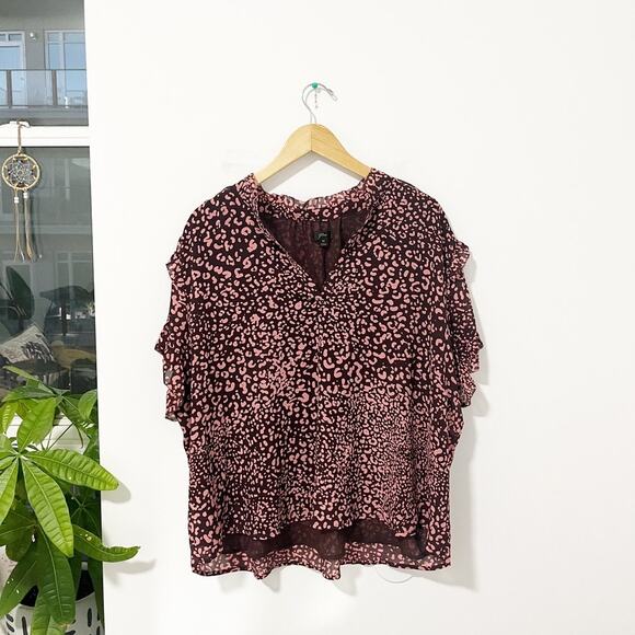 J. Crew Pink & Purple Animal Print Short Sleeve Ruffle Blouse Size 3X - Picture 1 of 6